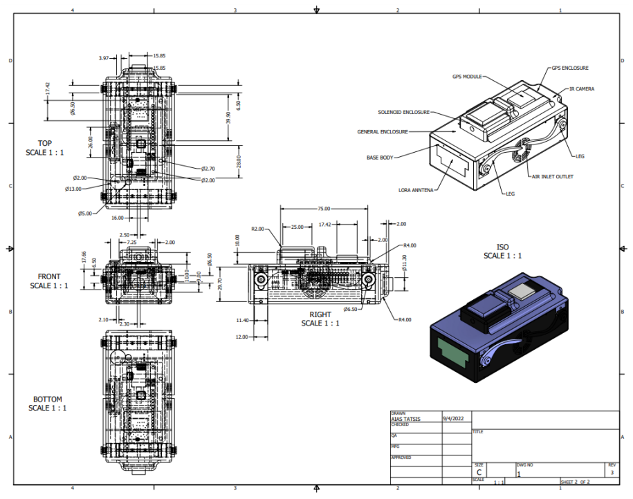 FRSR CanSat engineering drawing with dimensions
